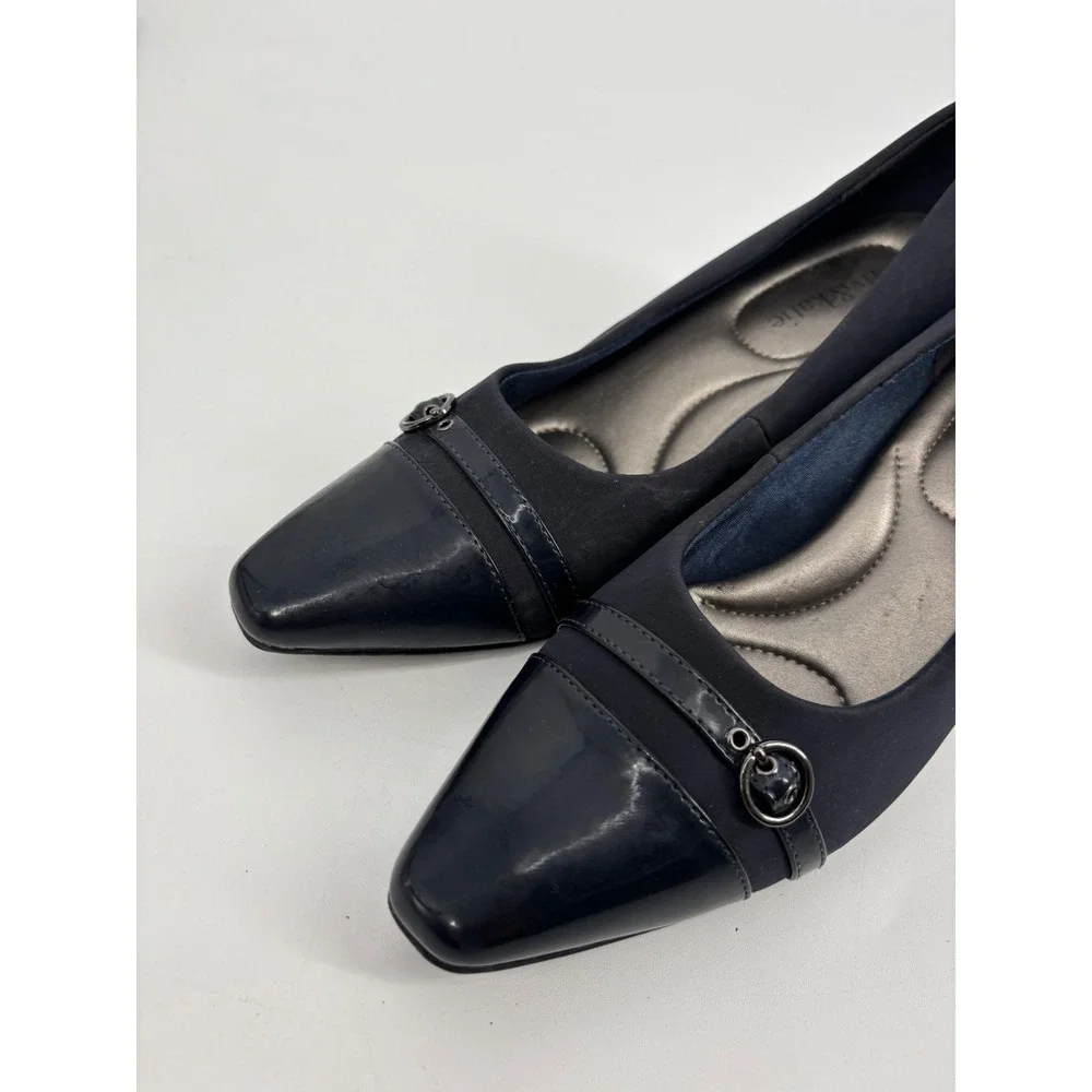 Kelly & Katie Pumps Womens 7.5 Black‎ Fabric Patent Cap Toe Kitten Heel Hardware